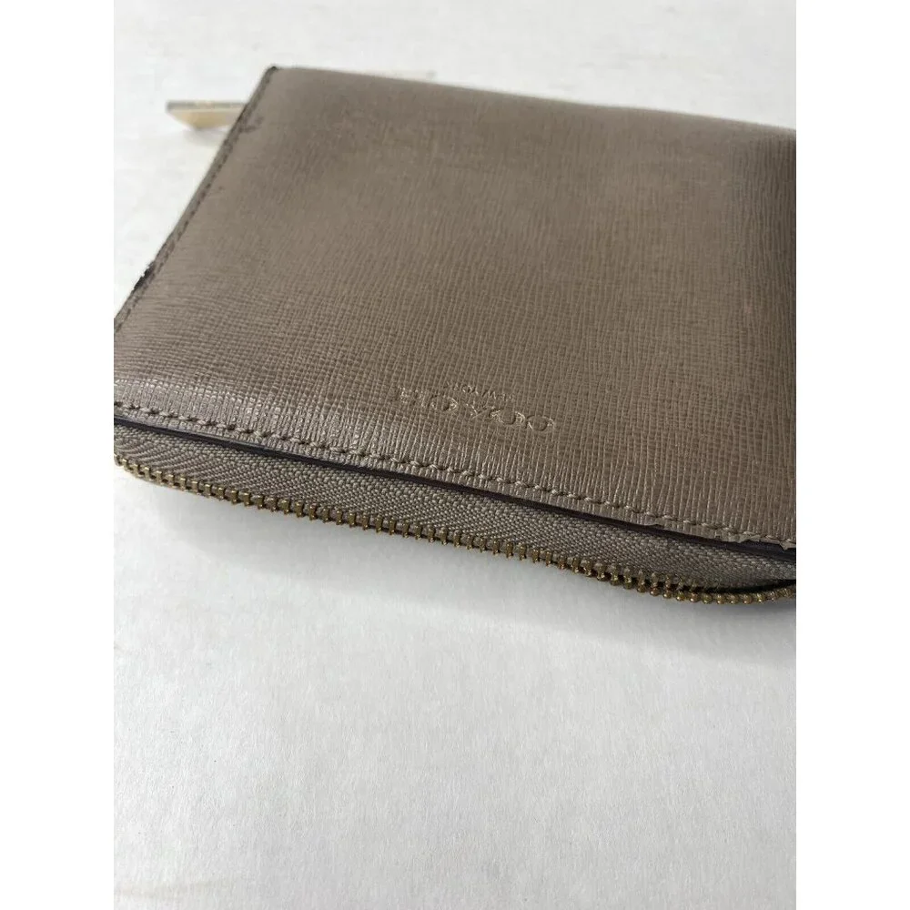 COACH Leather Corner Zip Around Taupe Bi Fold Bag